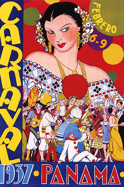 1937 FEBRUARY VINTAGE CARNAVAL PANAMA CARNIVAL GIRL VINTAGE POSTER 