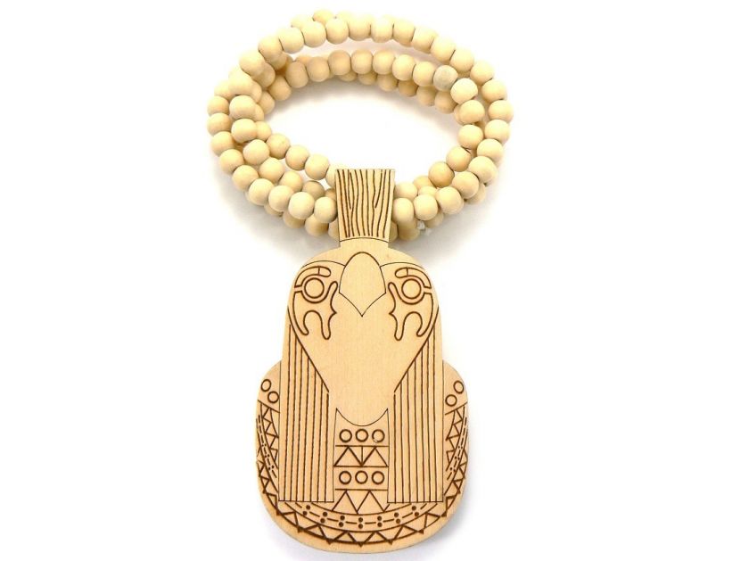 KANYE WEST ENORMOUS HORUS PIECE, GOOD WOOD, NECKLACE, 28 BALL BEADS 