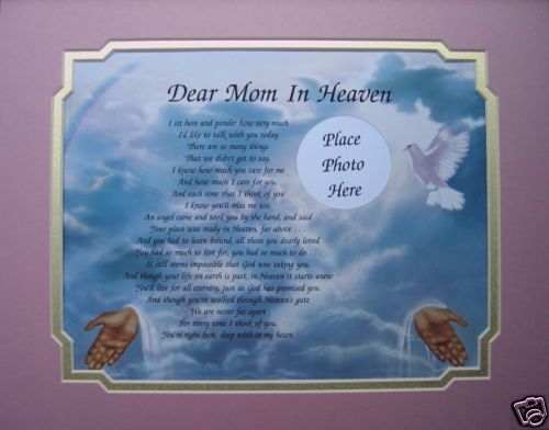 DEAR MOM IN HEAVEN MEMORIAL POEM GIFT LOSS OF LOVED ONE  