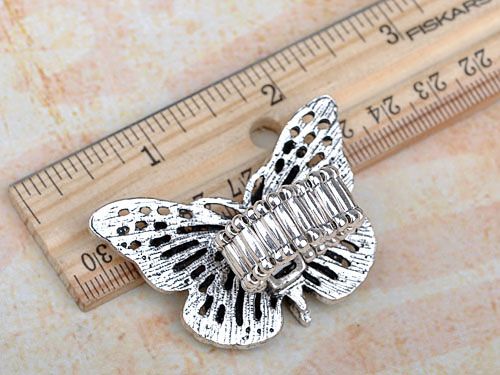 Big Antique Inspired Silver Tone Clear Crystal Rhinestone Butterfly 