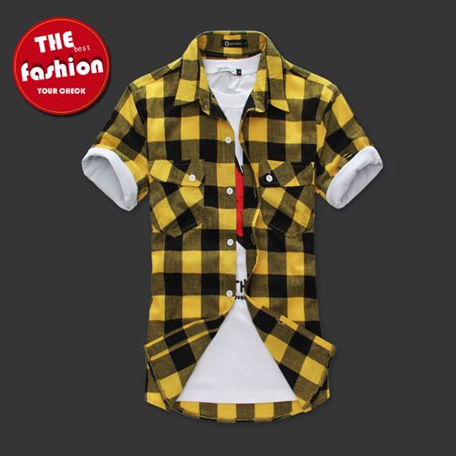 HOTMens Slim fit Stylish Dress Short Sleeve Plaid Shirts 4color 4size 