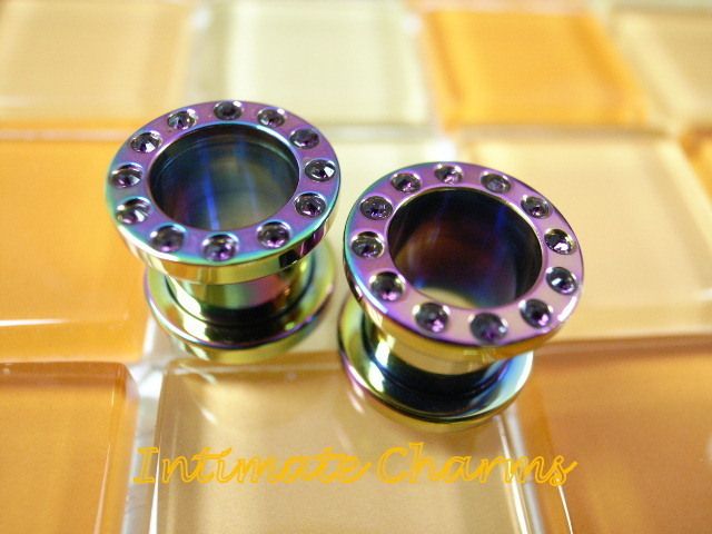 0g 8mm Purple Crystal Color Steel Flesh Tunnels 2313  