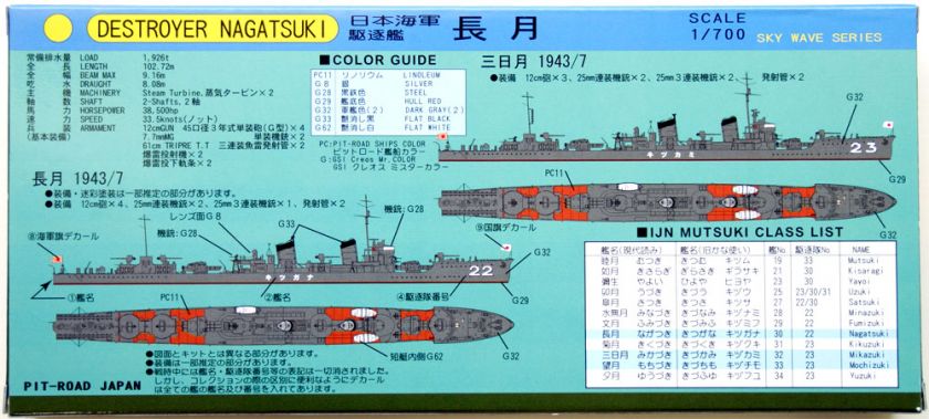 Pit Road Skywave W 76 IJN Destroyer NAGATSUKI 1/700 scale kit  