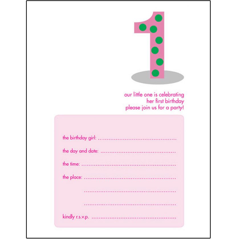 Kids Birthday Party Invitation Template   1 Year Old Girl   Item No 