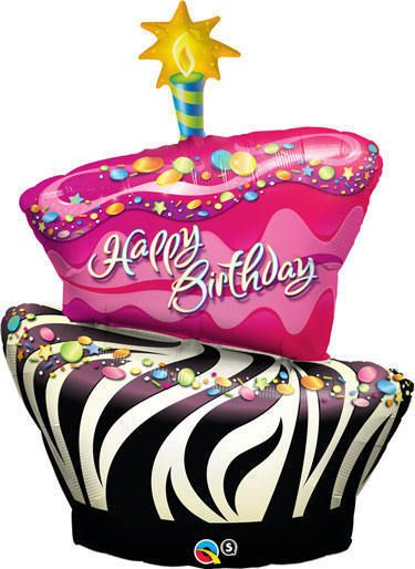 41 Funky Happy Birthday Zebra Stripe Cake Balloon GIRL  