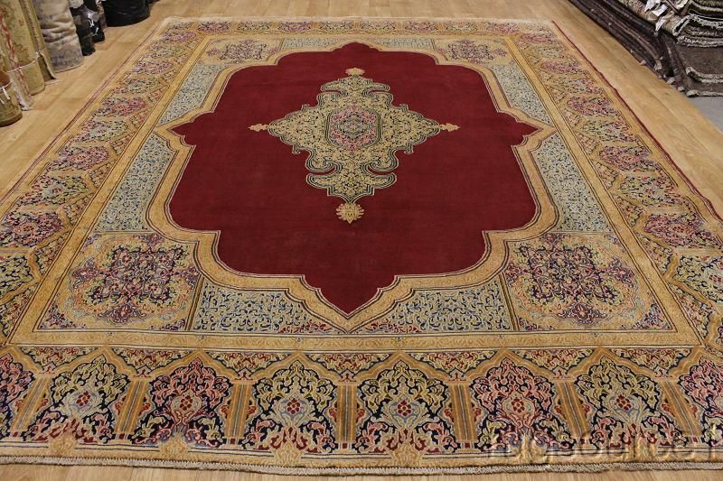 LARGE ANTIQUE RED 10X13 KERMAN PERSIAN ORIENTAL AREA RUG WOOL CARPET 