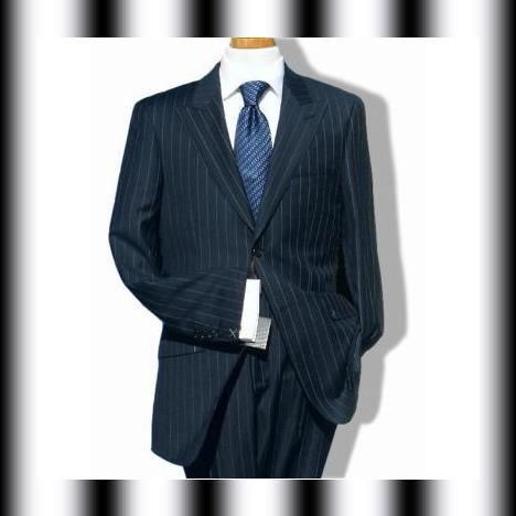 DANIELE MENS SUIT 2BT~PEAK $1195~40R~NAVY CHALKSTRIPE  