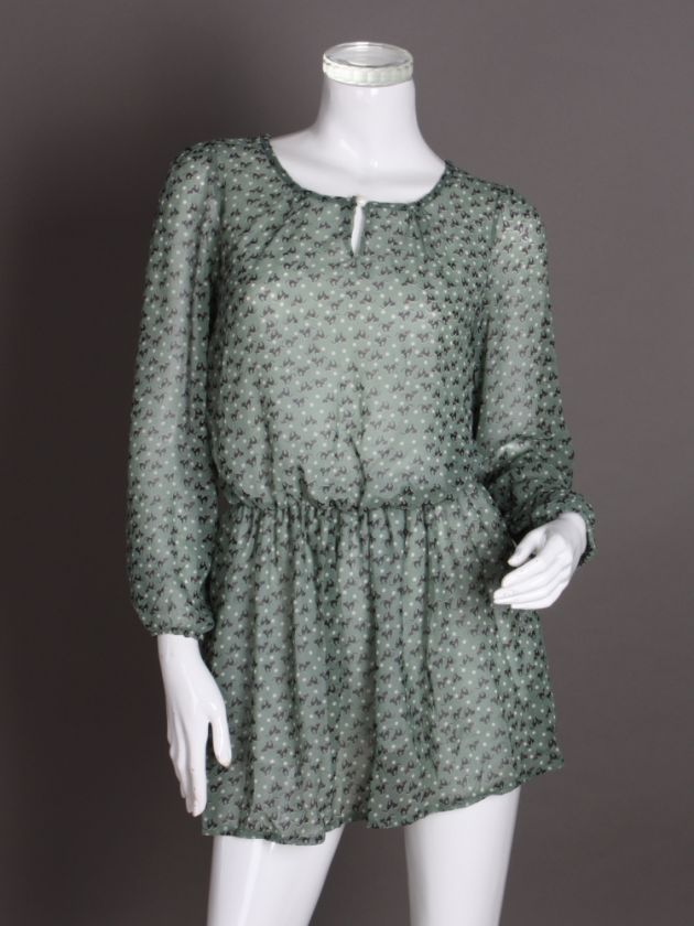 CHIC CREW NECK CHIFFON MINI DRESS TUNIC GREEN S WF 1303  