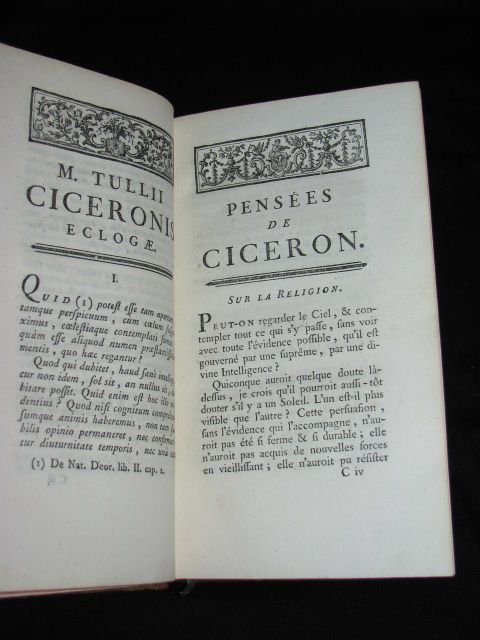 1764 Antique French Latin Book ~ CICERO Pensees de Ciceron Philosophy 