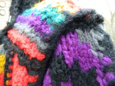 Hand Knitted Multi Colored Wool Car Coat Sweater  