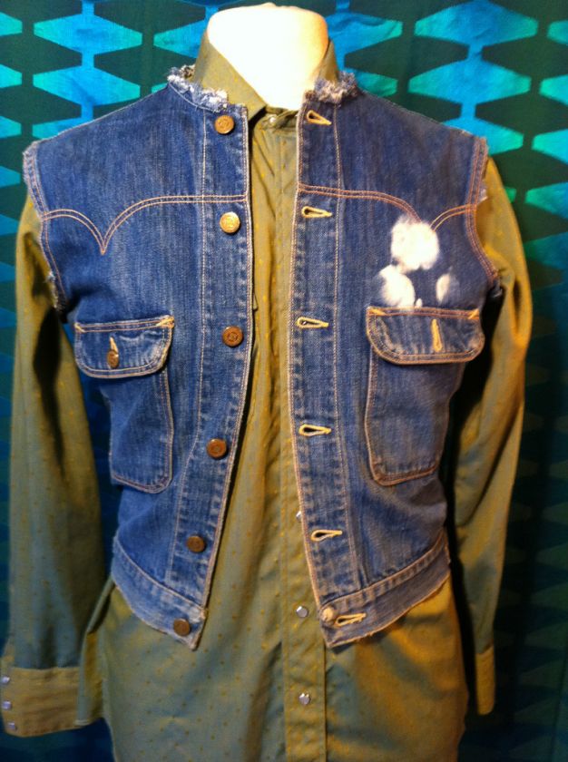 RARE VINTAGE 1930s 40s DENIM CUT OFF BIKER JACKET M  