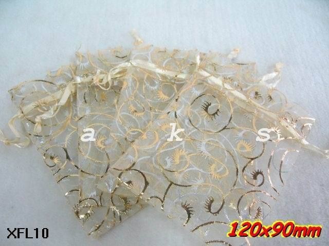 50 x Gold/ Swirl Organza Jewelry Gift Bags 9x12cm XFL10  