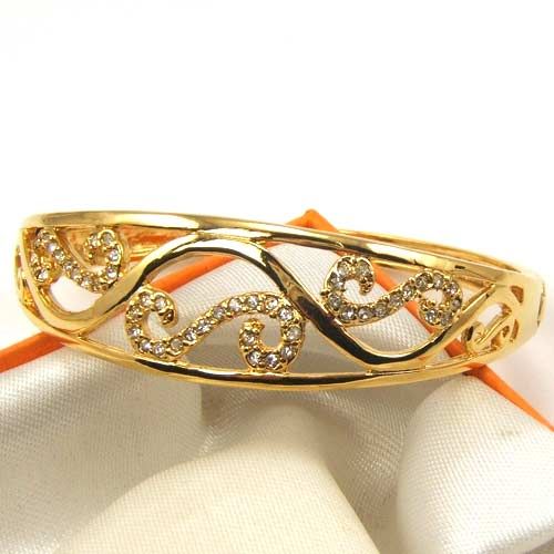 DIADEM CZ INLAID LADY 18K GOLD GEP SOLID FILL 22G BANGLE  