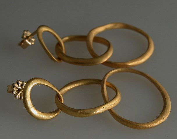 22K gold hand forged link post earrings  