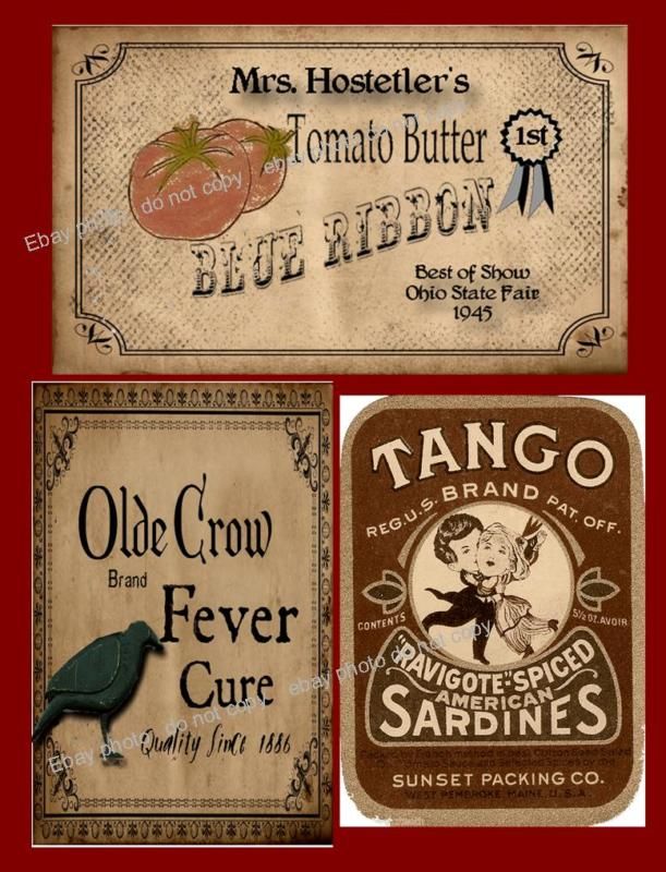 Farmhouse Primitive Old Crow, Tomato etc Labels #231  