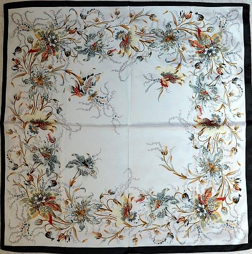 Satin Silk Square Scarf 35X35 Black White Floral #sc  