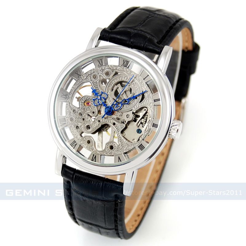 Delux Hand wind Skeleton Mechanical Men Boy Sport Watch  