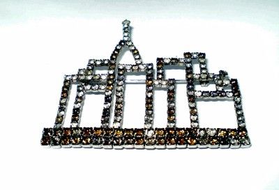 Vntg Rare Chrysler Bldg N York Skyline Rhinestone Pin  