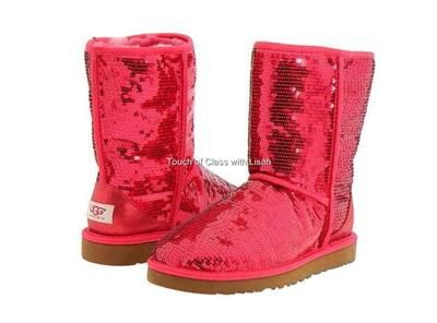   Classic Short Sequin Sparkle RUBY RED Boots #3161 Size 6/Euro 37