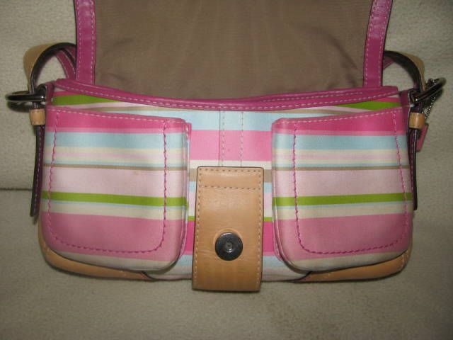 COACH SOHO Flap TWILL MULTI STRIPE BAG PURSE TOTE 1886 Handbag Double 