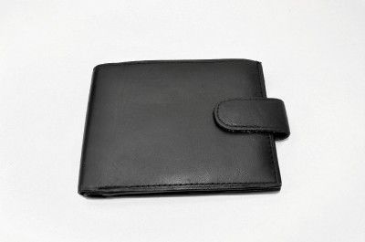 Mens Genuine Leather Bi Fold Wallet (403 Black)  