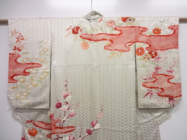 22741# Japanese KIMONO SILK / VINTAGE KIMONO / EMBROIDERY & SHIBORI 