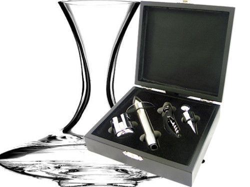 4pc Wine Accessory Bar Set In Gift Box Opener, Stopper  