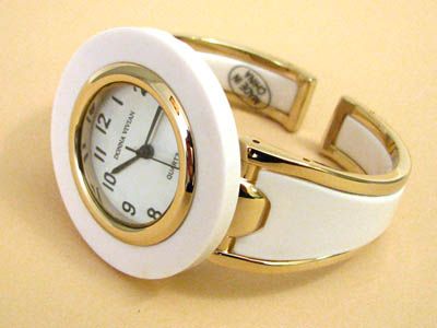 WHITE Gold Acrylic Band Ladies Large Face Womens Bangle Cuff WATCH 