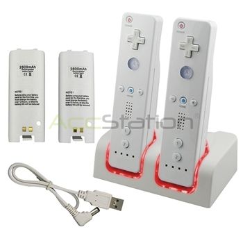 DUAL CHARGE DOCK STATION FOR WII WIIMOTE + 2 x BATTERY  