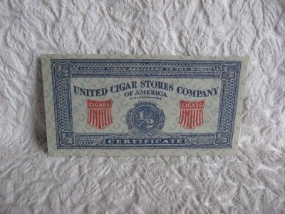 Vtg United Cigar Paper 1/2 Coupon Certificate Premium  