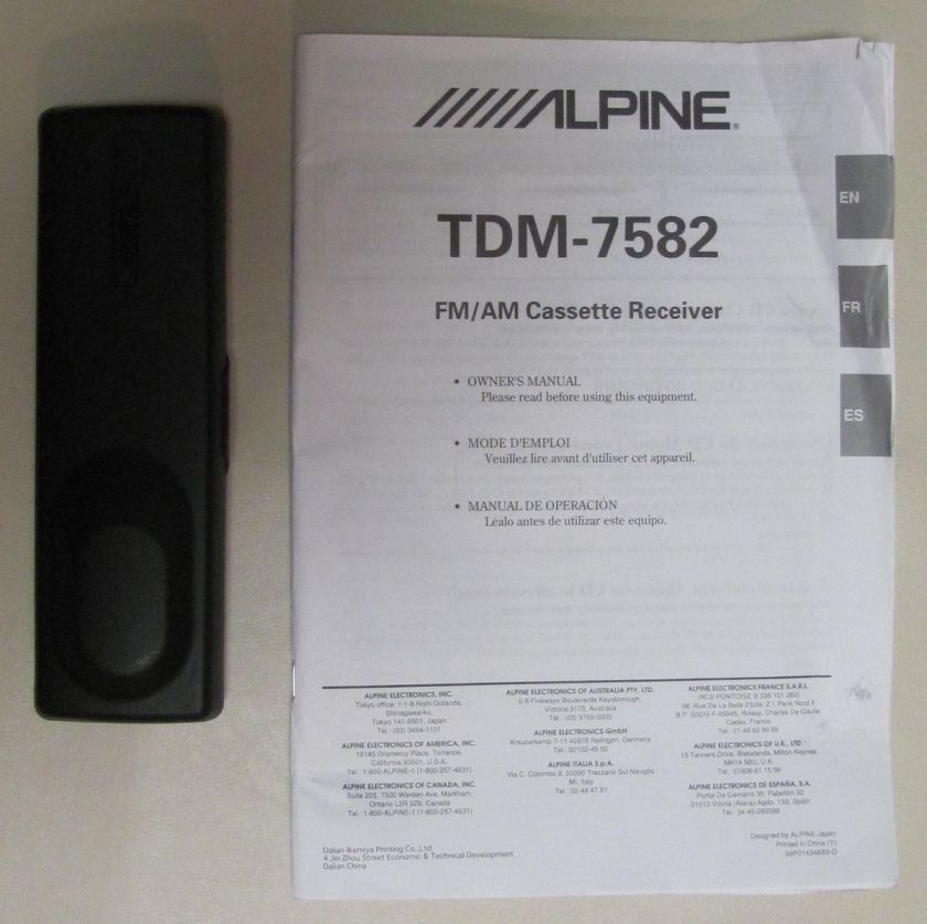 Alpine TDM 7582 FM AM Cassette MANUAL + Hard Faceplate Stereo CARRYING 