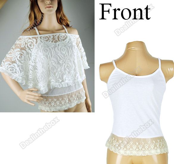 White 2 Piece Lace Top Ladies Off Shoulder T Shirt Sexy  