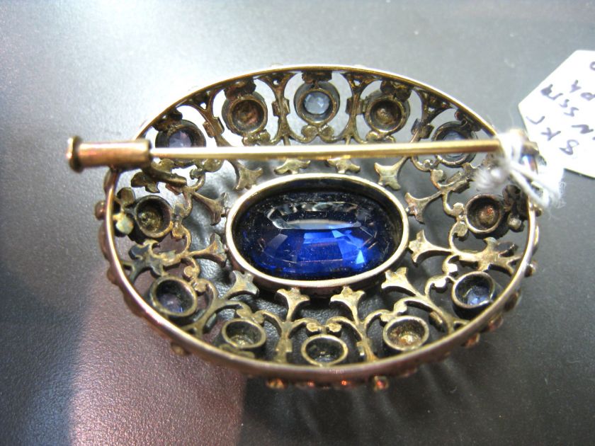 1890s Victorian Sapphire Silver & Gold Pin  
