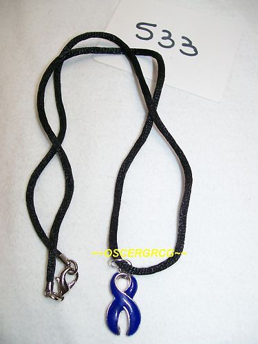 COLON CANCER AWARENESS NECKLACE DARK BLUE RIBBON RIBBON  