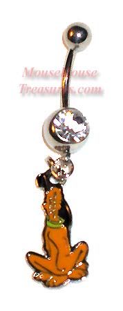 DISNEY SITTING PLUTO 2 SIDED DANGLE BELLY NAVEL RINGS  