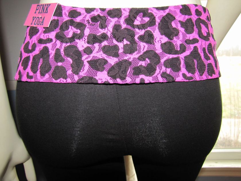   SECRET PINK LACE YOGA CROP LEGGING PURPLE ANIMAL PRINT L M S XS  