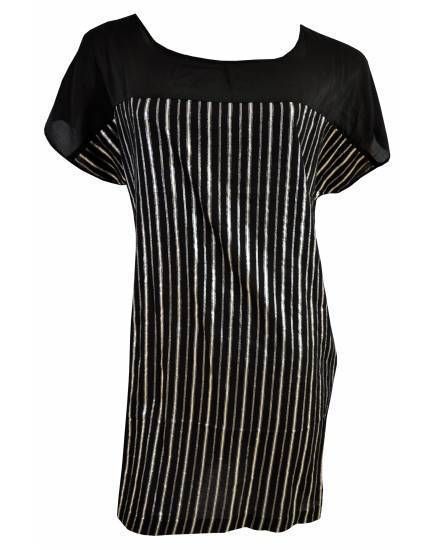 NWT SOMETHING ELSE NATALIE METALLIC STRIPED DRESS / TEE  