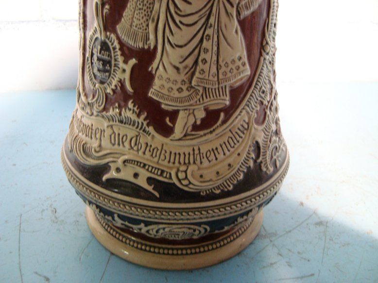 LARGE FIGURAL WESTERWALD BEER DECANTER  