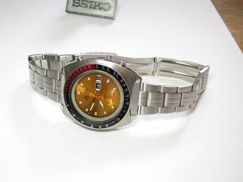 VINTAGE AUTO SEIKO GOLD COKE CHRONO 6139 AFTERMARKET  