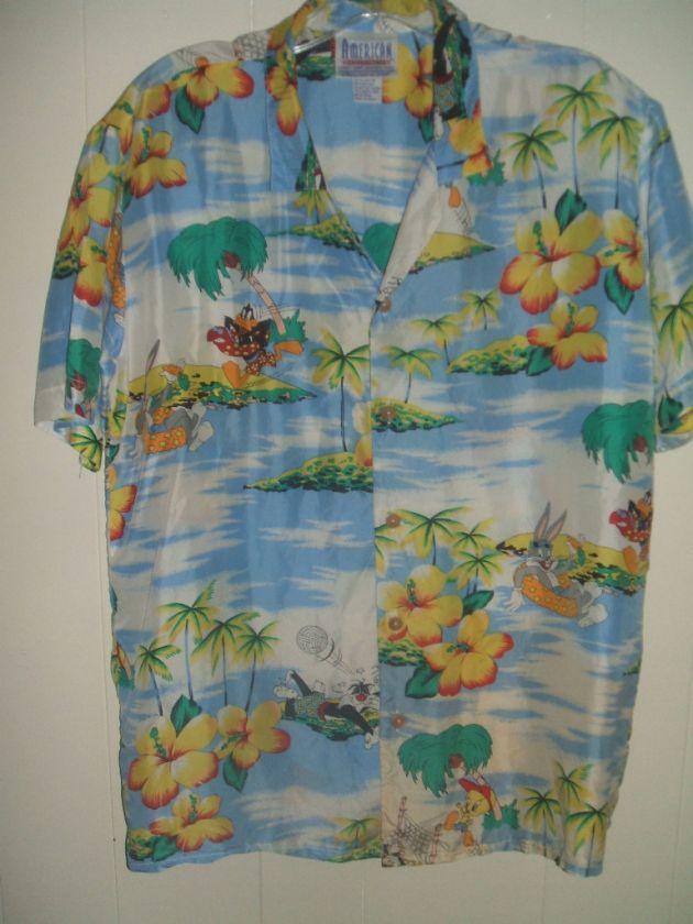 Tropical WARNER BROS LOONEY TUNES Aloha Shirt Silk XS  