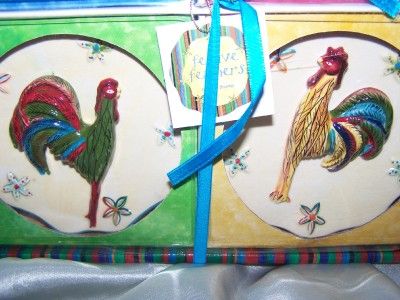 ROOSTERS COLORFULL CHICKENS KITCHEN WALL ART SET OF 4 PICTURES NEW 