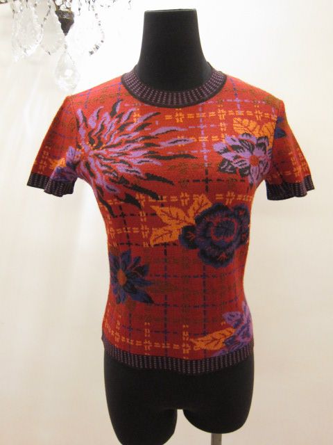 KENZO JUNGLE SHORT SLEEVES FLORAL PATTERNED WOOL BLEND SWEATER Sz S 