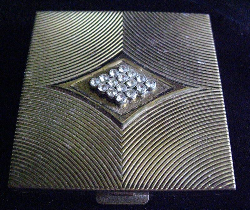 Vintage Volupte Gold Ladies Compact With Rhinestones  