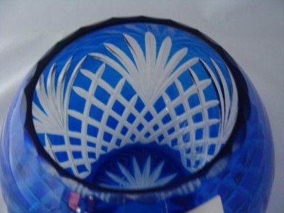 COBALT BLUE ~ CUT TO CLEAR CRYSTAL GLASS ROSE BOWL VASE  