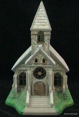 Retired PartyLite Olde World Village Church Christmas Tealight Stained 