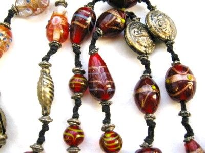 VINTAGE ART DECO GLASS BEAD NECKLACE LAMPWORK VENETIAN MURANO 