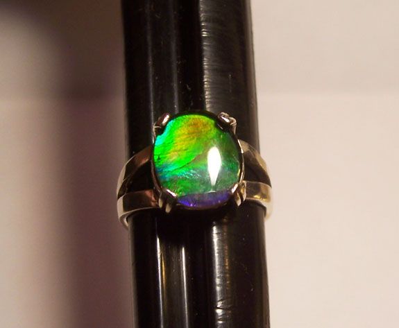   Sides 12x10 Ammolite Stone Sterling Silver Ring Size 7 Ammonite