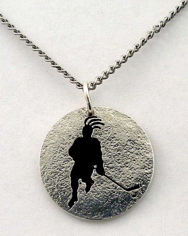 Kokopelli Ice Hockey, Ster. Silver Necklace. puck stick  