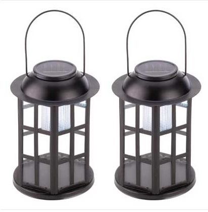 Black metal HANGING Lantern SOLAR Powered light PAIR  