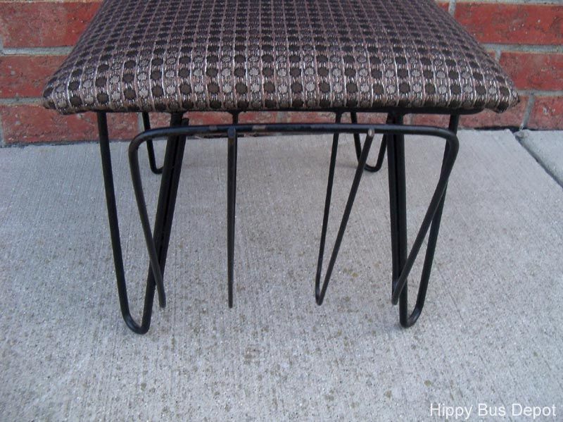 Mid Century Modern HAIR PIN Upholstered Ottoman Magazine Stand